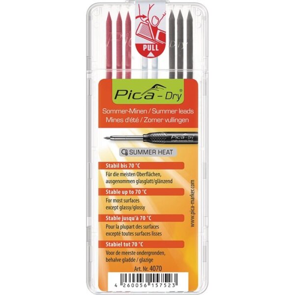 Pica Minenset Pica-Dry 3x graphit, 3x rot, 2x weiß bis 70 ° stabil 8 Minen / Set