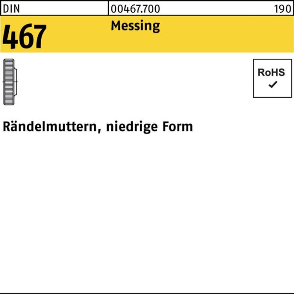 Rändelmutter DIN 467 niedrige FormM5 Messing 50 Stück