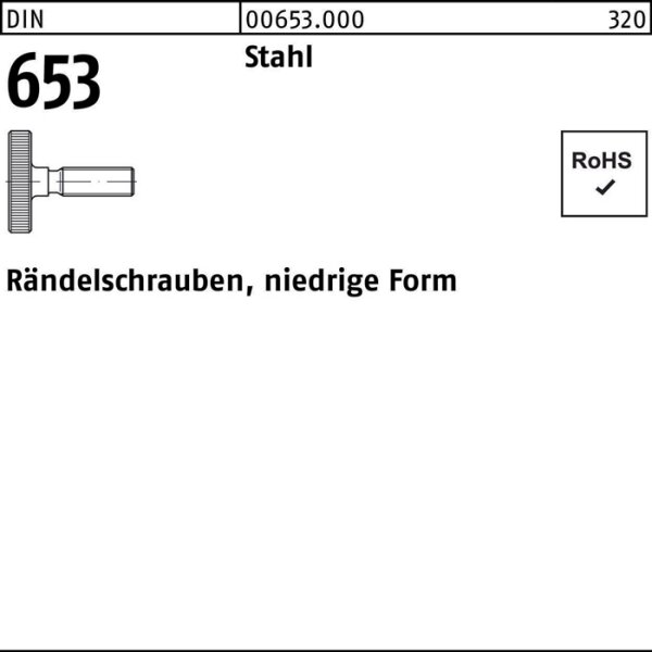 Rändelschraube DIN 653 niedrige FormM8x 50 Stahl 10 Stück