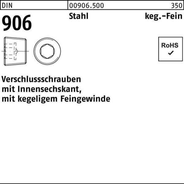 Verschlußschraube DIN 906 Innen-6kt M8x 1 Stahl 100 Stück