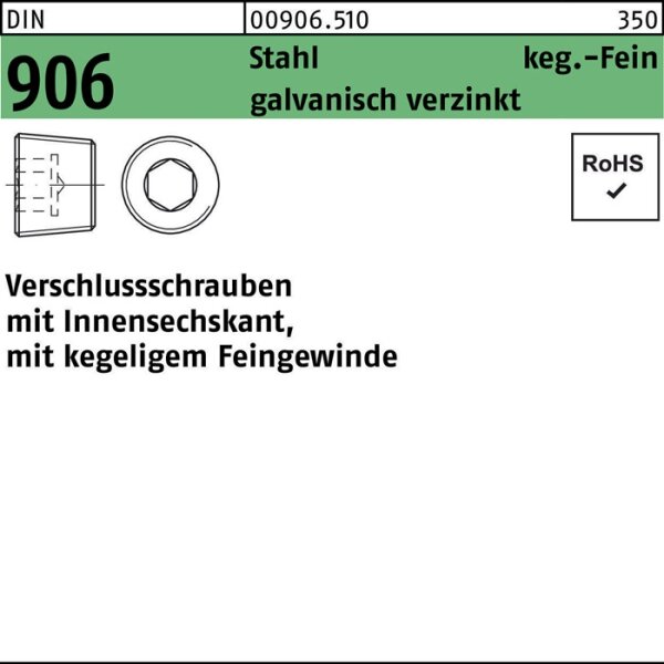 Verschlußschraube DIN 906 Innen-6kt M24x1,5 Stahl galv.verz. 25St.
