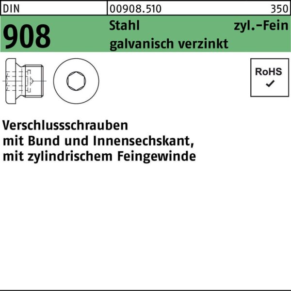 Verschlußschraube DIN 908 Bund/Innen-6kt M26x1,5 Stahl galv.verz. 25St.