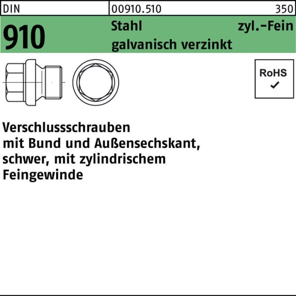 Verschlußschraube DIN 910 Bund/Außen-6-kt M36x1,5 Stahl galv.verz. 10St.