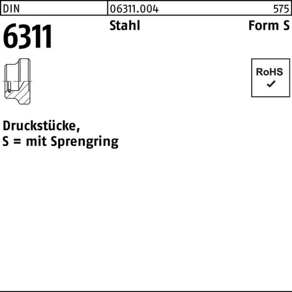 Druckstück DIN 6311 Sprengring S 16 M8 Stahl 10 Stück