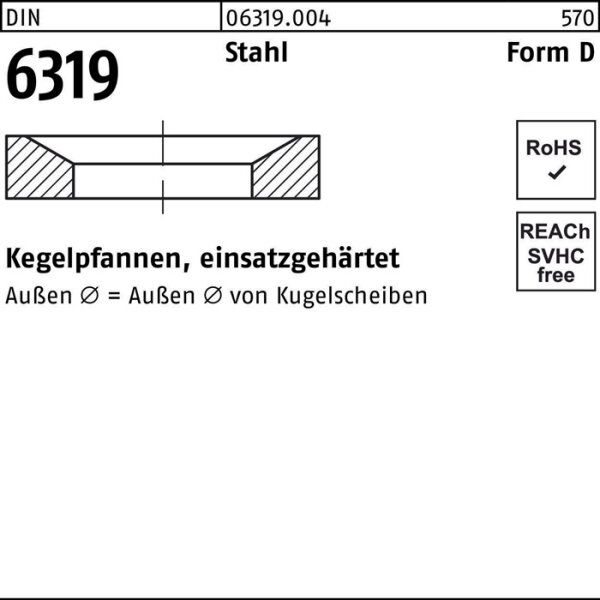 Kegelpfanne DIN 6319 FormD D 35x56x12 Stahl einsatzgehärtet 1 Stück