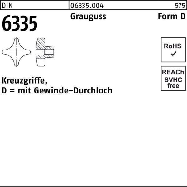 Kreuzgriff DIN 6335 Gewindedurchloch D 32 M6 Grauguss 10 Stück