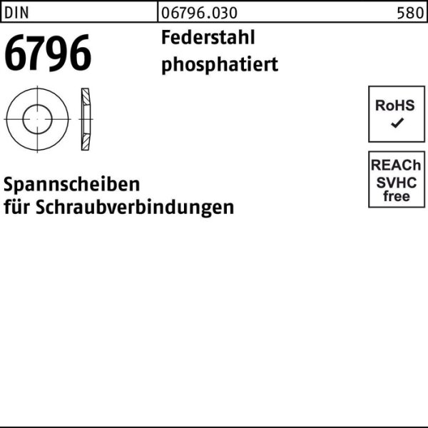 Spannscheibe DIN 6796 3x 7x 0,6 Federstahl phosphatiert 10000 Stück