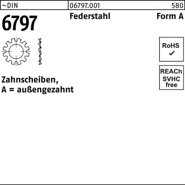 Zahnscheibe DIN 6797 FormA außengezahnt A 8,4 Federstahl 2000 Stück