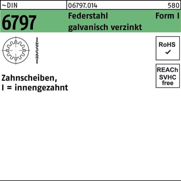 Zahnscheibe DIN 6797 FormI innengezahnt I 13 Federstahl galv.verz. 100St.