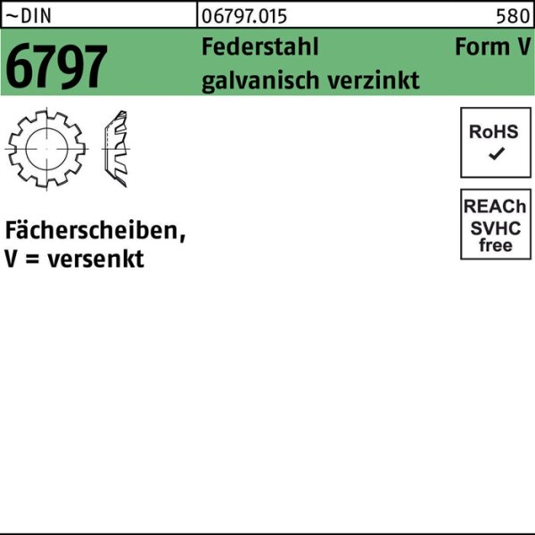 Zahnscheibe DIN 6797 FormV versenkt V 8,4 Federstahl galv.verz. 100St.