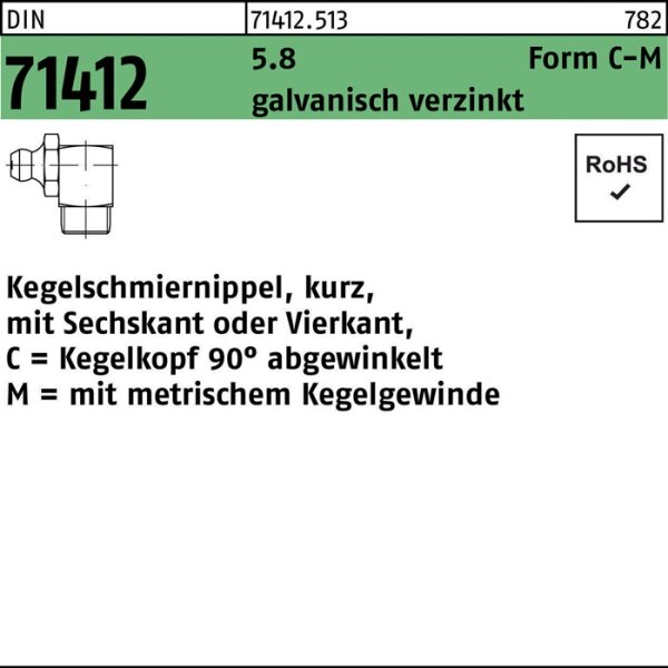 Kegelschmiernippel DIN 71412 FormC-M CM 8x1 SW 9 5.8 galv.verz. 100St.