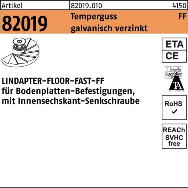 Lindapter Klemme R 82019 GTW 40 FAST M 10 Temperguss galvanisch verzinkt Temperguss 1 Stück