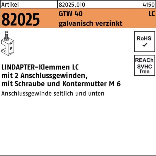 Lindapter Klemme R 82024 GTW 40 LC M 6 galvanisch verzinkt GTW 40 1 Stück