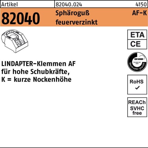 Lindapter Klemme R 82040 KM 16 Sphäroguß feuerverzinkt 1 Stück