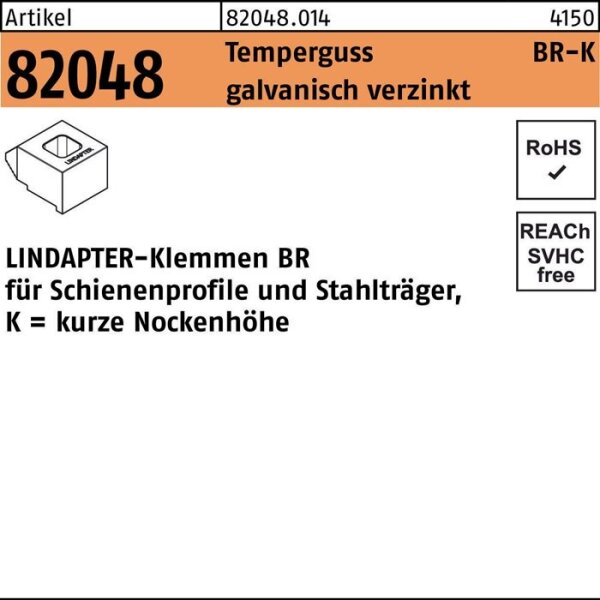 Lindapter Klemme R 82048 GTW 40 BR 20 / 7,0 Temperguss galvanisch verzinkt 1 Stück