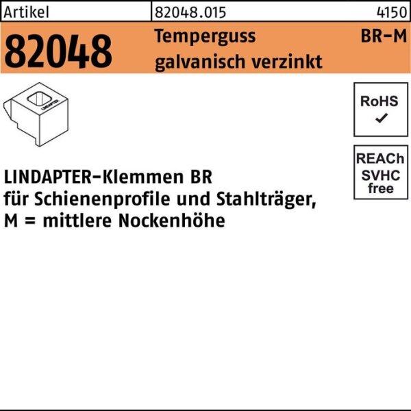 Lindapter Klemme R 82048 GTW 40 BR 12 / 6,0 Temperguss galvanisch verzinkt 1 Stück