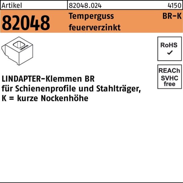 Lindapter Klemme R 82048 GTW 40 BR 12 / 4,0 Temperguss feuerverzinkt 1 Stück