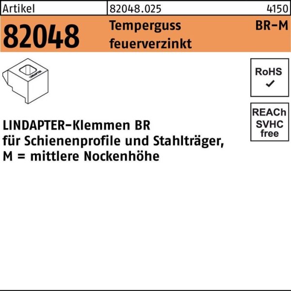 Lindapter Klemme R 82048 GTW 40 BR 16 / 8,0 Temperguss feuerverzinkt 1 Stück