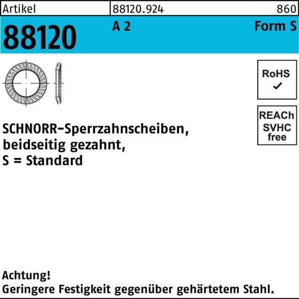 Schnorr Sperrzahnscheibe R 88120 beidseitig gezahnt S 6 x10 x0,7 A 2 200 Stück