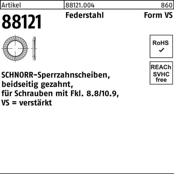 Schnorr Sperrzahnscheibe R 88121 beidseitig gezahnt VS 8 x13 x1,2 Federstahl 250 Stück