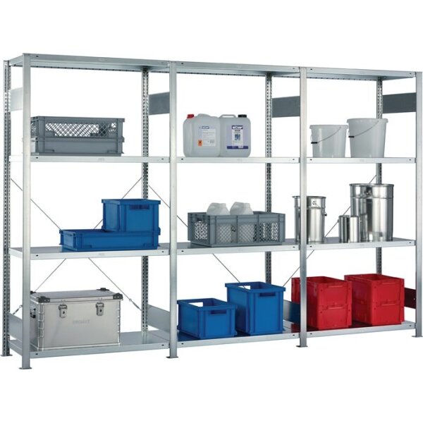 Meta Steckregal H2000xB3000xT400mm Grund-/Anbauregal verzinkt 12 Stahlböden Tragfähigkeit 150 kg Feldlast 1650 kg