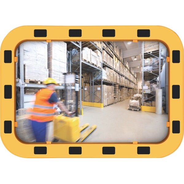 Dancop Sicherheits-/Verkehrsspiegel H400xB600mm Acryl, gelb/schwarz 15 m ca. 110°-Blickwinkel