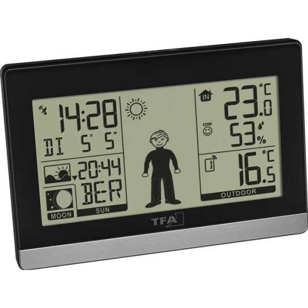 Tfa Funkwetterstation Weather Boy H97xB145xT39mm schwarz/silber Kunststoff für innen und außen Wetterfigur gibt Kleiderempfehlung