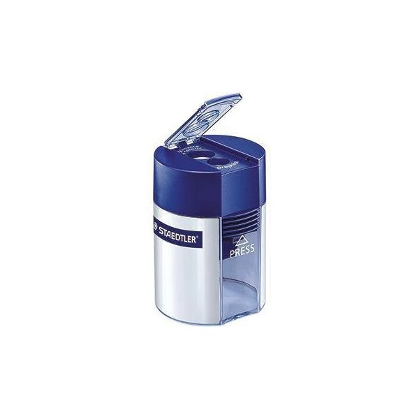 Staedtler Doppelspitzdose STAEDTLER® 8,2 und 10,2mm rund Material des Spitzers: Metall Material des Behälters: Kunststoff silber/transparent/blau