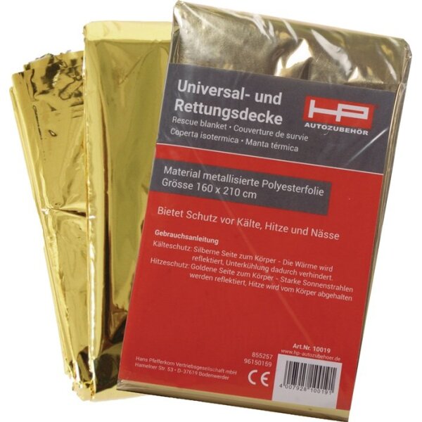 Hp autozubehör Rettungsdecke DIN 13164 L2100xB1600xH0,2ca.mm Faltmaß ca. 144 x 80 x 20 mm