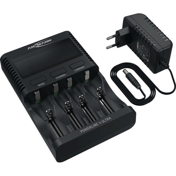 Ansmann Universalladegerät UBC Powerline 4 Ultra mit Netzteil 1,2 V NiMH, Li-Ion 3,6 V