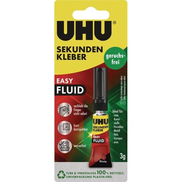 Uhu Sekundenkleber EASY-FLUID geruchsfrei 3 g farblos Tube