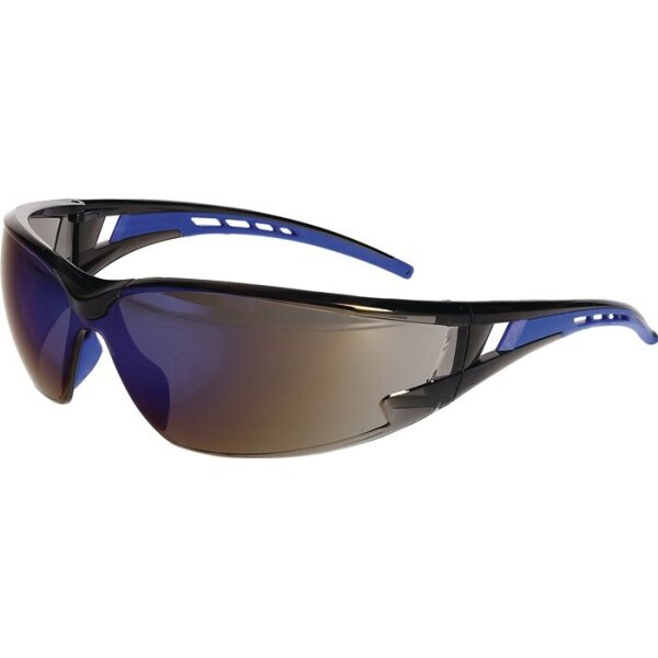 Pro fit Schutzbrille Racer 2.0 EN 166, EN 172 Bügel schwarz/blau, Scheibe verspiegelt Polycarbonat