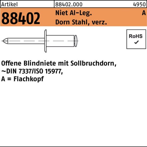 Blindniete R 88402 FLAKO 3,2x20 Niet Aluminium/Dorn Stahl verz. 500St.