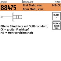 Blindniete R 88474 FLAKO 3,2x 9,5 K 9,5 Niet St verz/Dorn St verz 1000St. GESIPA
