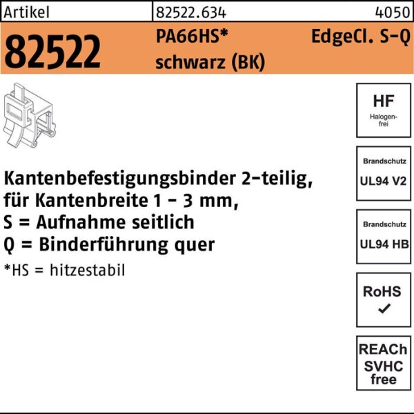 Befestigungsbinder R 82522 m.Edgeclip HELLERMANNTYTON