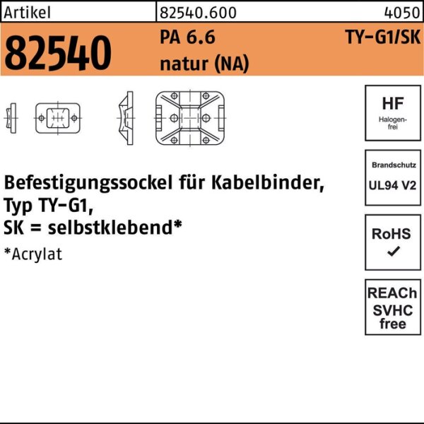 Befestigungssockel R 82540 f.Kabelb. Typ TY-G1/SK HELLERMANNTYTON