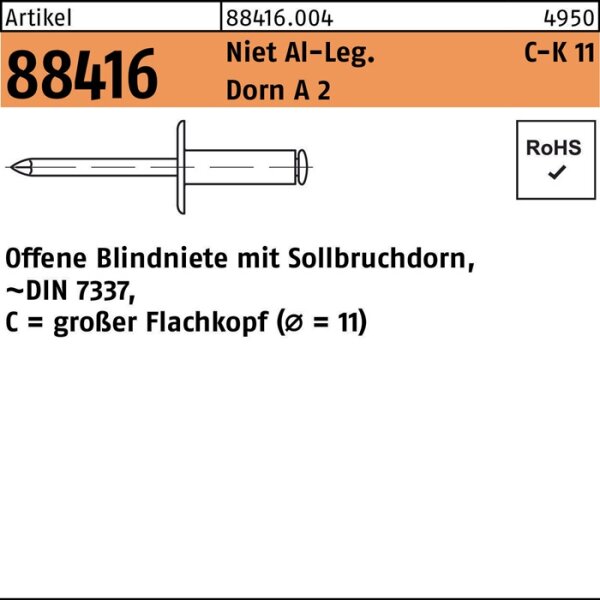 Blindniete R 88416 großer Flachkopf