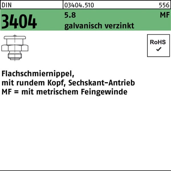Flachschmiernippel DIN 3404 m.rundem Kopf/6-kant