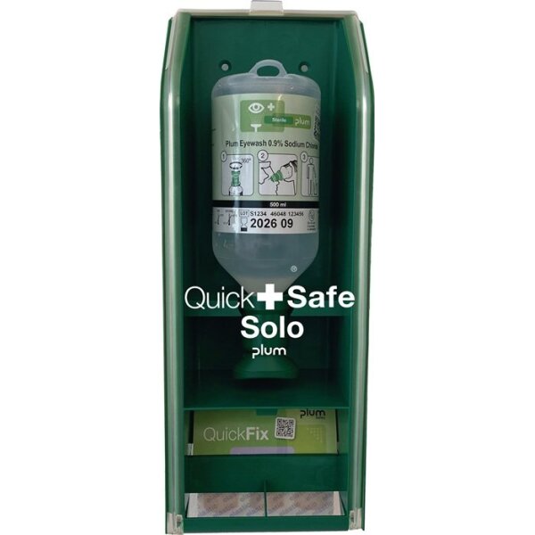 Plum Augenspülstation QuickSafe Solo 0,5 l + Pflasterrefill B140 mm Haltbarkeit 3 Jahre(ungeöffnete Flasche)