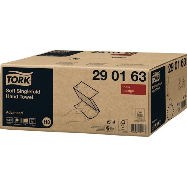 Tork Handtuch TORK 290163 2-lagig, Dekorprägung weiß L230xB248 mm passend für 9000 474 202, 9000 474 162 15x250 Pack