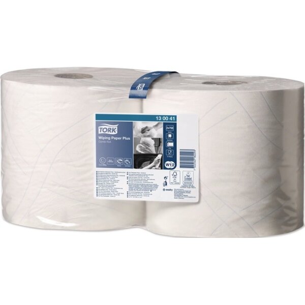 Tork Putztuch TORK 130041 L.ca.255 mxB.ca.235 mm weiß 2-lagig, geprägt, bedruckt 2 Rollen / VE