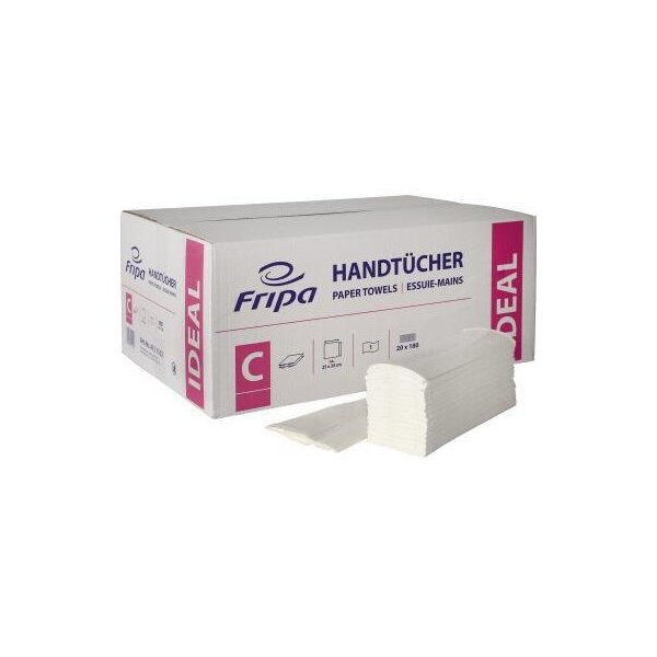 Fripa Papierhandtuch Fripa Ideal 25 x 33 cm (B x L) Zellstoff-Mix hochweiß 20 x 180 Bl./Pack.