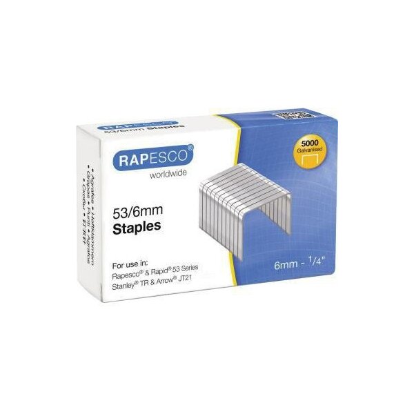 Rapesco Heftklammer RAPESCO 53/6 Rapesco® 53 Series Rapid® 53 Series Stanley® TR Arrow® JT21 Stahl 5.000 St./Pack.