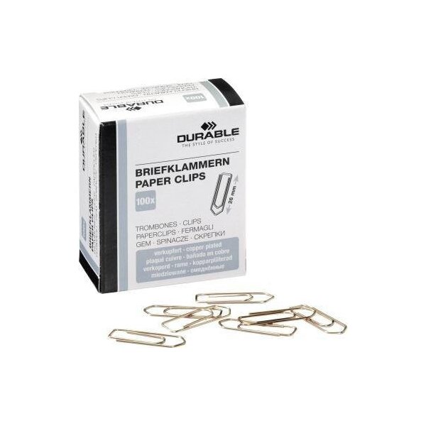 Durable Büroklammer DURABLE spitze Form 26mm Metall kupfer 100 St./Pack.