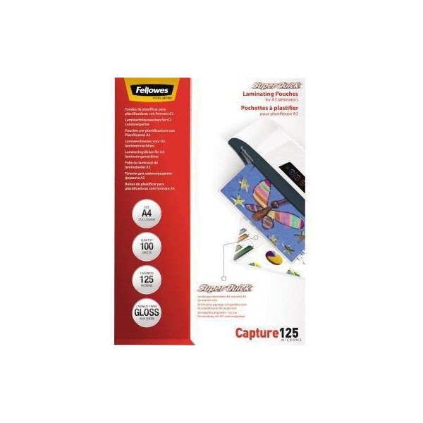 Fellowes Laminierfolie Fellowes® SuperQuickT 216 x 303 mm (B x H) DIN A4 125µm glänzend 100 St./Pack.
