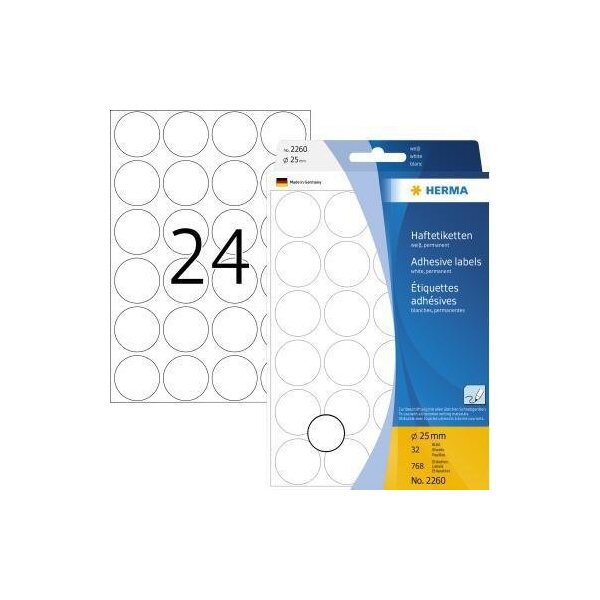 Herma Markierungspunkt HERMA 25mm Papier weiß 768 Etik./Pack. HERMA 25mm Papier weiß 768 Etik./Pack.