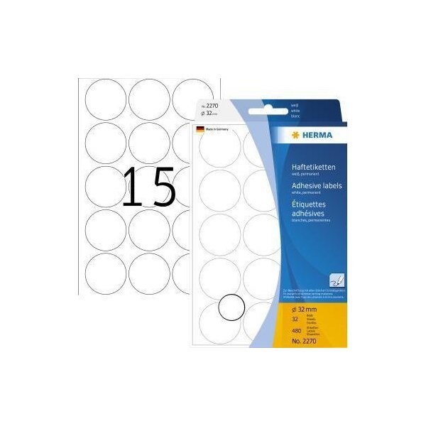 Herma Markierungspunkt HERMA 32mm Papier weiß 480 Etik./Pack. HERMA 32mm Papier weiß 480 Etik./Pack.