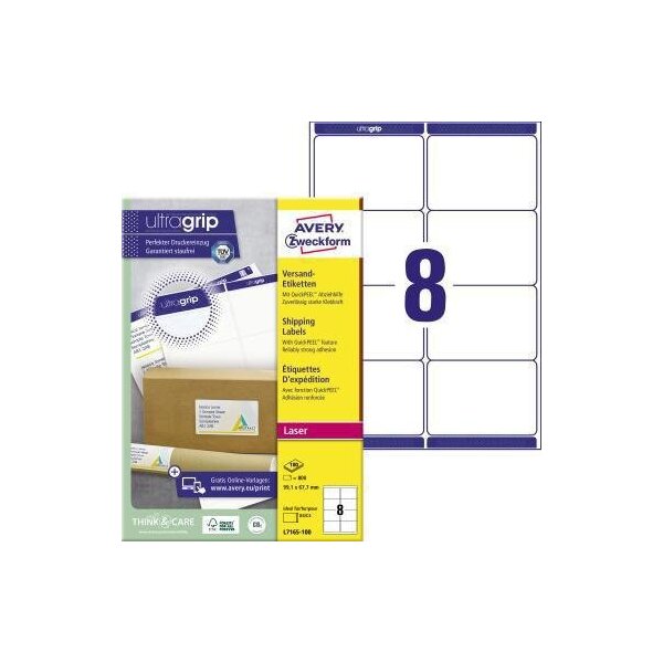 Avery zweckform Adressetikett Avery Zweckform ultragrip 99,1 x 67,7 mm (B x H) Papier weiß 800 Etik./Pack.