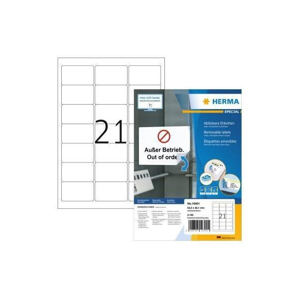 Herma Adressetikett HERMA 63,5 x 38,1 mm (B x H) Papier weiß 2.100 Etik./Pack.