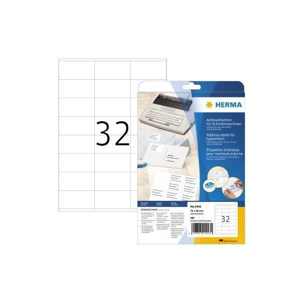 Herma Adressetikett HERMA 70 x 36 mm (B x H) Papier weiß 480 Etik./Pack.